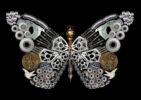 Organic And Mechanic Art Gcse, Mechanical Butterfly Tattoo, Steampunk Butterfly Tattoo, Steam Punk Butterfly, Butterfly Animation, Mechanical Butterfly, Organic Mechanic, Mechanics Aesthetic, Punk Tattoos