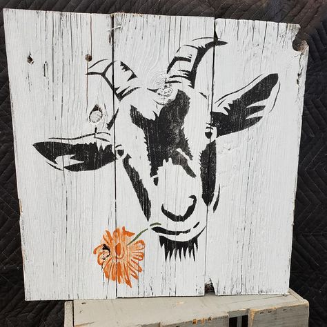 WallCutz Stencil Goat Stencil Goat Stencil, Country Wooden Signs, Light Pink Paint, Goat Paintings, Face Stencils, Goat Art, Farmhouse Style Christmas, Christmas Stencils, Farmhouse Style Sign