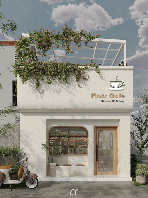 Coffee Shop Booth Design, Cafe Apartment Exterior, Coffee Exterior Design, Small Town Coffee Shop Interior, Small Shop Exterior, Korean Cafe Exterior, Cafe Aesthetic Exterior, Cafe With Apartment Above, Wooden Cafe Design