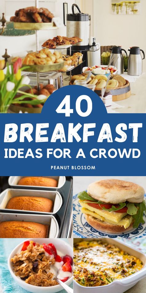 Planning a special brunch or open house? If you've got a ton of guests coming, you'll love these easy breakfast ideas for a crowd. From breakfast casseroles and breakfast breads with jam, to easy sides like breakfast potatoes, bacon, and sausage, get the best breakfast recipes here. Includes several low-carb and gluten-free options, too! May Breakfast Ideas, Kos, Breakfast Ideas For Groups Mornings, Breakfast Ideas For A Crowd Brunches, Breakfast Buffets Ideas, Breakfast To Take To A Party, Reunion Breakfast Ideas, Quick Breakfast Ideas For Large Groups, Easy Breakfast For Large Family