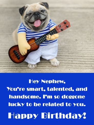 Does it get any doggone funnier than a pug playing a guitar on a birthday card? We can’t think of a more playful way to wish your nephew a happy birthday than with this hilarious card. In addition to being silly and sweet, it’s the perfect reminder to him of how smart, talented and handsome he is…and that’s sure to bring out a smile. Nephew Birthday Quotes Funny Hilarious, Happy Birthday Nephew Funny Hilarious, Happy Birthday Nephew Funny Hilarious Humor, Happy Birthday Nephew Humor, Birthday Nephew Funny, Happy Birthday Nephew Funny, Happy Birthday Qoutes, Birthday Funnies, Happy Birthday Nick