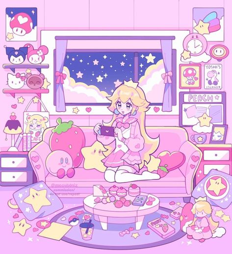 @meowwniz • Instagram photos and videos Peach Room, Peach Rooms, Kawaii Logo, Super Princess Peach, Unicornios Wallpaper, Super Princess, Mario Fan Art, Super Mario Princess, Nintendo Princess