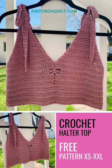 Looking for a as easy crochet halter top pattern? You come to the right place. Here's free crochet halter top pattern with written pattern and video tutorial, includes US women's sizes XS-XXL. #crochethaltertop #crochet #crochetpattern #crochettutorial #crochetfree #easycrochetpattern #crochetlife #crochetfashion Crochet Halter Tops Free, Crochet Halter Top Pattern Free, Débardeurs Au Crochet, Crochet Halter Top Pattern, Crochet Patron, Crochet Crop Top Pattern, Pola Amigurumi, Top Patterns, Crochet Ladies Tops