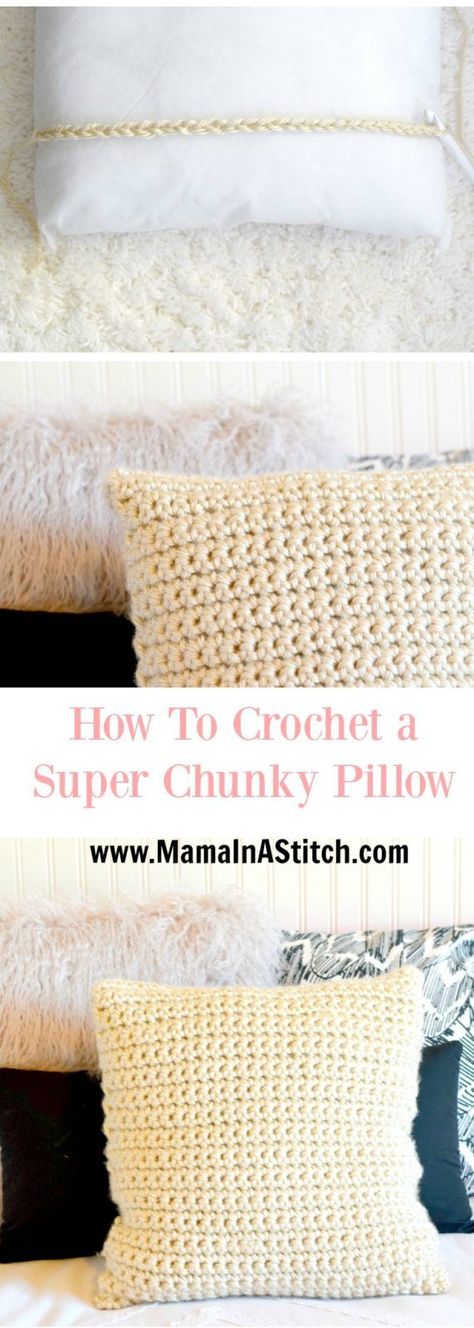 Super Chunky Crochet Pillow Project via @MamaInAStitch 18x18 Crochet Pillow Pattern Free, Chunky Crochet Pillow, Super Chunky Crochet, Chunky Pillow, Diy Crochet Pillow, Crocheted Pillow, Crochet Pillow Patterns Free, Pillow Patterns, Pretty Crochet