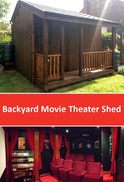 Backyard Movie Theater Shed Designed by Torii Cinema Co. Backyard Movie Theater, Backyard Cinema, Backyard Movie Theaters, Theatre Diy, Diy Storage Shed Plans, Building A Storage Shed, Shed Construction, Wood Shed Plans, Free Shed Plans