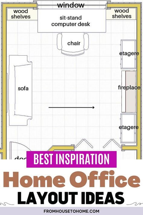 For the best home office workspace, check out these home office layout ideas with room for a desk, bookshelves, a sitting area and even a fireplace. 12x16 Office Layout, Stuttgart, Office With Conversation Area, Home Office Design With Fireplace, Living Room Home Office Combo Layout, Bedroom Office Craft Room Combo, Home Office With Tv And Sofa, Small Room Into Office, Family Room With Desk Area