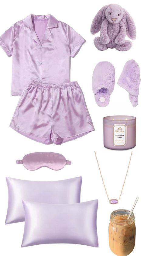 Purple Outfit Mood Board, Sleepwear Outfits Aesthetic, Comfy Sleeping Outfits Aesthetic, Purple Comfy Outfit, Purple Pjs Aesthetic, Silk Pijama Nightwear, Purple Pajamas Aesthetic, Sleep Over Outfit, Cute Sleep Outfits