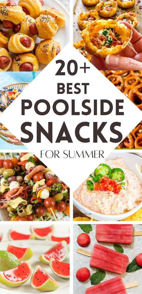 Easy poolside snacks! Find everything from savory pool party appetizers to sweet treats that are ideal for any pool party. These pool party food ideas are not only delicious but also easy to enjoy while you soak up the sun. Don't forget to pin your favorites! Boat Snacks Ideas Parties Food, Outdoor Snacks Party, Ideas For Snacks For Party, Finger Food Pool Party, Summer Pool Appetizers, Adult Pool Side Snacks, Easy Poolside Lunches, Pool Party Appetizers Finger Foods, Finger Food For Pool Party