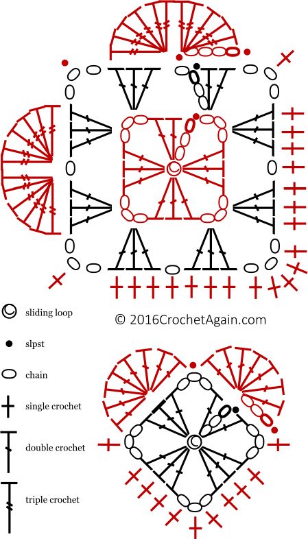 Crochet Heart Diagram, Heart Diagram, Crochet Heart Pattern, Valentines Crochet, Crochet Granny Square, 자수 디자인, Crochet Square Patterns, Granny Squares Pattern, Granny Square Crochet Pattern