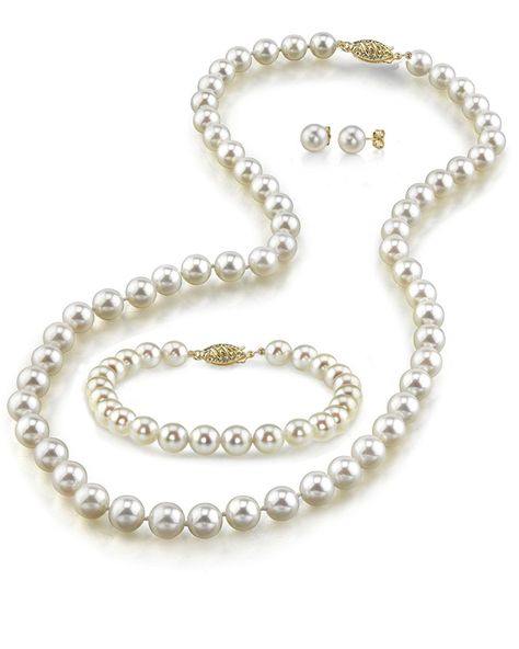 14K Gold 7-8mm White Freshwater Cultured Pearl Necklace, Bracelet Pearl Jewerly, Akoya Pearl Necklace, Buy Pearls, Pearl Jewelry Sets, Bracelet Earring Set, Cultured Pearl Necklace, Pearl Jewellery Earrings, Pearl Set, Akoya Pearls