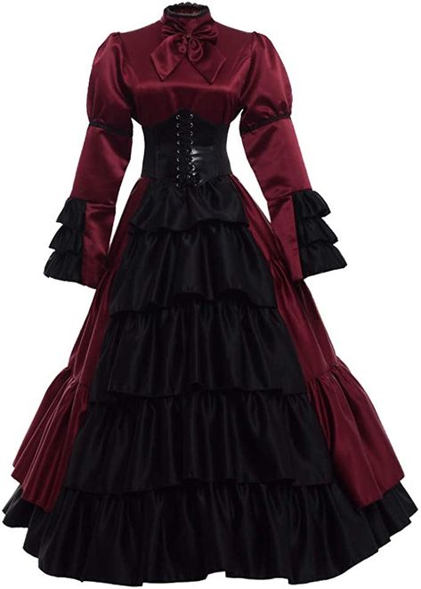 Amazon.com: GRACEART Women Gothic Victorian Rococo Dress Costumes Wine red XL : Clothing, Shoes & Jewelry Pioneer Woman Dress, Red Victorian Dress, Gothic Ball Gown, Black Victorian Dress, Gothic Victorian Dresses, Vampire Dress, Victorian Era Dresses, Rococo Dress, Hoop Dress