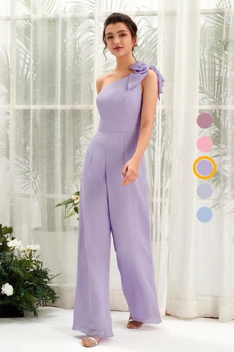 Wedding chic, but make it modest. One Shoulder Sleeveless Chiffon Bridesmaid Wide-Leg Jumpsuit. Perfect modest dress for bridesmaids or mother of the bride. Shop eDressit sustainable bridesmaid dresses in 42 colors and sizes 0-32. Free customization. All dresses are $109. Shop now at eDressit.com. Style: Open back Neckline: One Shoulder Length: Full Length Embellishment: Bow(s) Fabric: Chiffon Sleeve: Sleeveless Candy Pink Bridesmaid Dresses, Bridesmaid Dress Chiffon, Mauve Bridesmaid Dress, Taupe Bridesmaid Dresses, Silver Bridesmaid Dresses, Lilac Bridesmaid Dresses, Lavender Bridesmaid Dresses, Dusty Rose Bridesmaid Dresses, Rose Bridesmaid Dresses