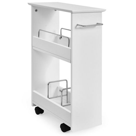 Gymax Slim Rolling Storage Mobile Utility Cart | Wayfair Narrow Bathroom Storage, Slim Bathroom Cabinet, Slim Bathroom Storage Cabinet, Bathroom Cart, Slim Bathroom Storage, Bar Flooring, Bathroom Standing Cabinet, Mobile Shelving, Narrow Bathroom