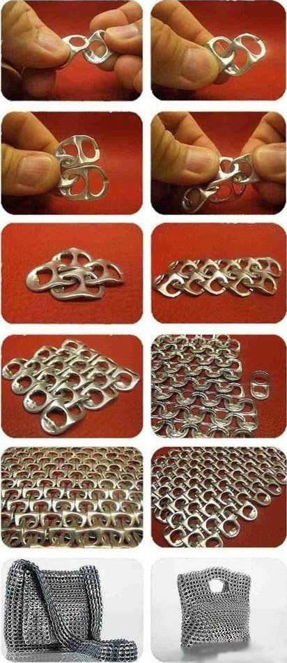 aluminum tab(s) ---> purse - via https://www.facebook.com/photo.php?fbid=334664636613729=a.318196928260500.78766.102106566536205=1 Soda Pop Tabs Ideas, Pop Can Tabs Crafts, Coke Tab Crafts, Can Top Crafts, Chain Top Diy, Pop Tab Chain Mail, Reuse Diy Ideas, Tab Ideas, Lon Bia