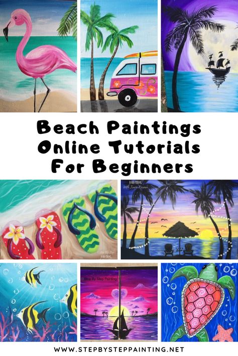Learn how to paint beach and ocean subject matter with these easy to follow FREE canvas painting tutorials. #stepbysteppainting #traciekiernan Paintings Step By Step, Paint Beach, Formal Elements Of Art, Farmhouse Bathroom Organizers, Beach Canvas Paintings, Painting With Acrylics, Beach Scene Painting, Beach Paintings, Beach And Ocean
