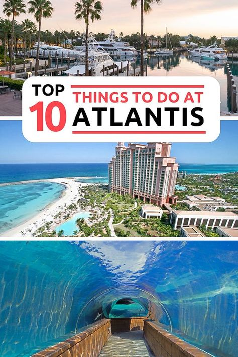 Best things to do at Atlantis hotel Bahamas on Paradise Island Nassau Bahamas. From the Aquaventure Atlantis Waterpark to the golf course, village shopping, Casino, Cove Beach, Swimming with Dolphins and the colonial Cloisters next to Four Seasons Ocean Club property. Read more for the Best Atlantis Bahamas Travel tips and Atlantis Hotel Bahamas vacation ideas with Day Trips by Plane. #Atlantis #ParadiseIsland #AtlantisBahamas Atlantis Nassau Bahamas, Atlantis Hotel Bahamas, Bahamas Things To Do, The Cove Atlantis Bahamas, Atlantis Bahamas Outfits, Nassau Bahamas Things To Do, Bahamas Vacation Pictures, Bahamas Family Vacation, Atlantis Resort Bahamas