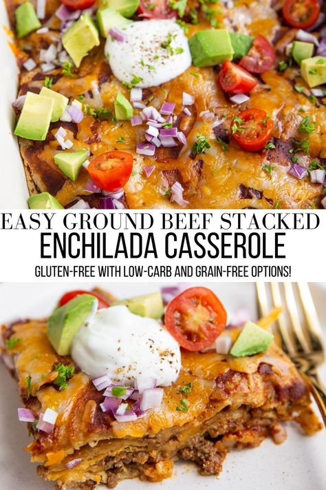 Enchilada Casserole With Corn Tortillas, Casserole With Corn Tortillas, Ground Beef Enchilada Casserole, Casserole With Corn, Turkey Enchilada Casserole, Ground Turkey Enchiladas, Enchiladas Beef, Stacked Enchiladas, Gluten Free Corn Tortillas