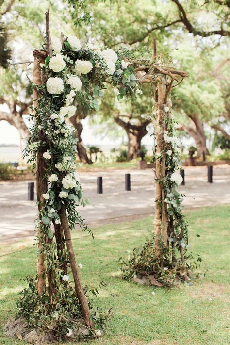 Rustic-romantic wedding ceremony, wedding arbor ideas, cream florals, branches // Rachel Red Photography Rustic Wedding Decorations, Wedding Ceremony Ideas, Rustic Arch, Wedding Arbor Rustic, Wedding Arbors, Arch Trellis, Romantic Wedding Ceremony, Romantic Wedding Receptions, Wedding Arch Rustic