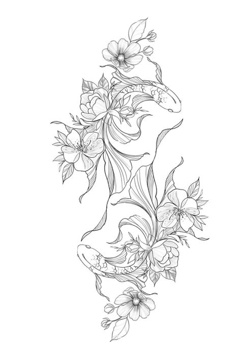 Symmetrical Forearm Tattoo, Koi Fish Tattoo With Lotus Flower, Peony Thigh Tattoos Women, Upper Arm Shoulder Tattoos For Women, Hip Thigh Tattoos Women Ideas, Flower Leg Tattoos Women, Large Leg Tattoos For Women, Spine Tattoo Stencil, Fish And Flower Tattoo