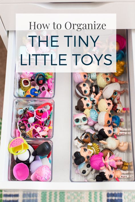 Dresser Into Toy Storage, Kids Toy Storage Small Spaces, Tiny Toy Organization Ideas, Kids Kallax Storage, Playroom Drawer Organization, Kids Trinket Storage, Lol Organization Ideas, Playroom Clean Out, Big Toy Organization