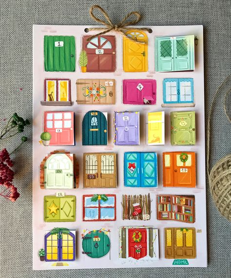 Diy Painted Advent Calendar, Photo Advent Calendar Diy, Hand Painted Advent Calendar, Advent Calendar Illustration, Boston Christmas, Hadiah Valentine, Calendar Advent, Advent Calenders, Diy Calendar