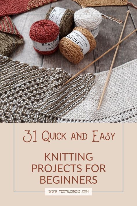 Check out these 31 quick and easy knitting projects. Free knitting projects suitable for beginners. Easiest Knitting Projects For Beginners, 1skein Knitting Projects, Things To Knit Easy, Knit Projects For Beginners, Beginner Knit Projects, Easy Knitting Projects Free, Easy Knitting Projects For Beginners, Travel Knitting Projects, Beginning Knitting Projects