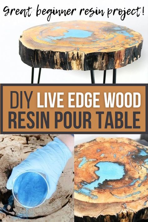 Beginner Resin, Resin In Wood, Diy Resin Wood Table, Diy Resin Table, Resin And Wood Diy, Resin Table Top, Diy Table Top, Wood Resin Table, Wood Slab Table