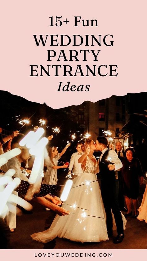 Set the tone for your wedding reception with a fun and creative wedding party entrance! We’re sharing 15 awesome wedding party entrance ideas including the best wedding party entrance songs, dances, ideas, and more! Creative Wedding Entrance Ideas, Las Vegas, Songs To Walk Into Wedding Reception, Entrance For Wedding Reception, Wedding Walk In Ideas, Bridal Party Walk In Songs Reception, Best Wedding Entrance Ideas, Wedding Dance Entrance Ideas, Grand Entrance Wedding Ideas