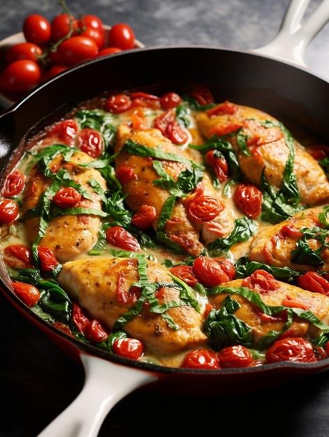 Savor tender, melt-in-your-mouth chicken breasts in a rich, buttery white wine sauce with tomatoes, spinach, and aromatic garlic. The perfect dish to elevate your weeknight dinner or impress your guests! Spinach Tomato Recipes, Chicken In Tomato Sauce, Pomegranate Salsa, Tomato Sauce Chicken, White Wine Chicken, Wine Chicken, Special Meals, Spinach Chicken, Tomato Spinach