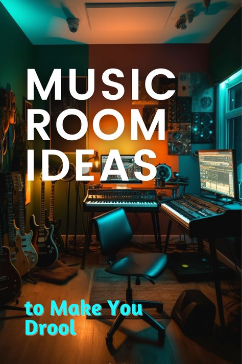 Transform your space with music room decor that screams creativity. Explore these ideas for the ultimate home recording studio setup... 🚀🏠 #TechAesthetic #Music #HomeStudio #MusicAesthetic Bonus Room Music Room, Music Studio Ideas Home, Recording Studio Lighting Ideas, Instrument Room Ideas, Office Recording Studio, Home Music Studio Lighting, Recording Studio Organization, Music Studio Decorating Ideas, Basement Recording Studio Ideas