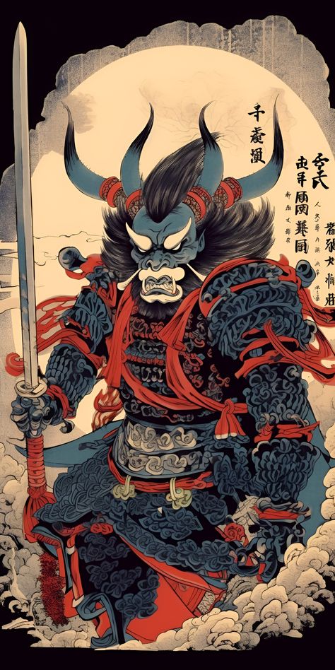 I asked AI to turn Genjis Oni skin into japanese Art Oni Japanese Folklore, Oni Traditional Art, Traditional Japanese Demon Art, Japanese Medieval Art, Japanese Demons Mythology, Japanese Gods Art, Traditional Japanese Art Samurai, Oni Japanese Art, Japanese Traditional Art Paintings