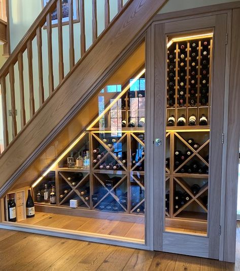 Under Stairs Wine Cellars | Bespoke Wine Racks & Storage | Wine Racks UK Under Stairs Wine, Under Stairs Wine Cellar, Basement Staircase, Room Under Stairs, تحت الدرج, Bloxburg Basement, Under Stairs Storage, Stairs Renovation, Wine Closet