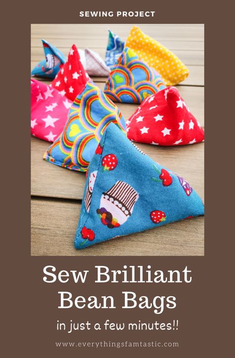 How to Sew Easy-Breezy Bean Bags – Everything's Famtastic Bean Bag Pattern, Diy Bean Bag, Bean Bag Toss, Bag Toss, Diy Simple, Sewing Projects For Kids, Bean Bags, Sewing Toys, Easy Sewing Projects