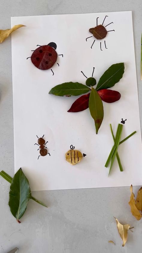 Leaf Insects Craft, Nature Bugs Craft, Art And Nature For Kids, Insects Arts And Crafts For Kids, Bug Arts And Crafts, Insects For Preschool, Insect Crafts Preschool, Leaves Crafts For Kids, Simple Crafts For Toddlers