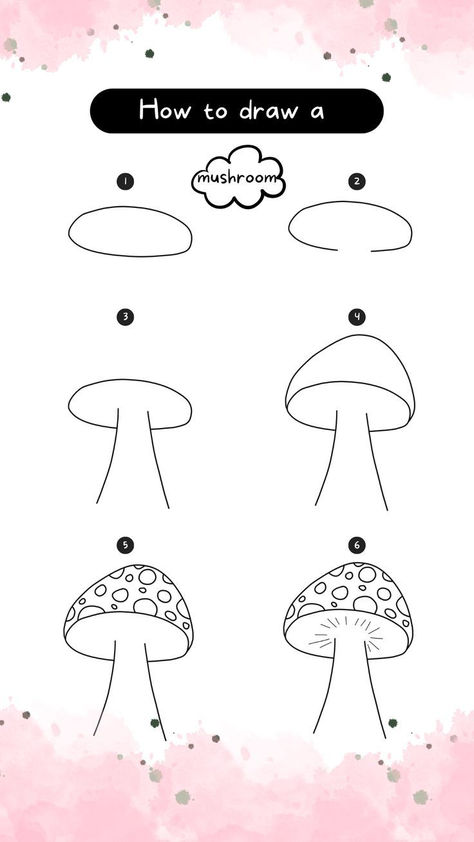 My hope is to share my knowledge with you so you too can expand your love for the arts. Thank you for your interest! Simple Mushroom Drawing Tutorial, Draw Mushrooms Trippy, Easy Doodle Mushroom, Mushroom Step By Step Drawing, Drawing Ideas Forest Easy, Cool Easy Drawings Ideas Simple Mushrooms, Mushroom Doodle Step By Step, Easy Doodle For Beginners, Things To Sketch Step By Step