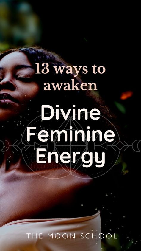 Woman of colour with text: 13 ways to awaken divine feminine energy Goddess Energy Divine Feminine Aesthetic, Awaken Divine Feminine, Juno Goddess, Spiritual Healing Art, Divine Feminine Aesthetic, Sacred Feminine Art, Ishtar Goddess, Awakening Women, Oshun Goddess