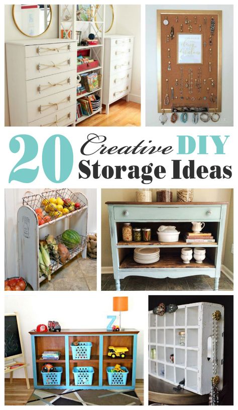 Creative DIY Storage Ideas- mostly upcycled and repurposed ideas...my favorite! Upcycling, Creative Storage Ideas, Diy Storage Ideas, Upcycle Storage, Fall Furniture, Entry Closet, Repurposed Dresser, Hardware Storage, Crate Diy