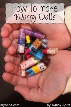 Worry Dolls Clothespin, Guatemala Worry Dolls, Crafts With Embroidery Thread, Theraputic Arts And Crafts For Teens, Craft Things To Do, Small Cute Crafts, Crafts With Thread, Mindfulness Crafts For Kids, Mindfulness Crafts