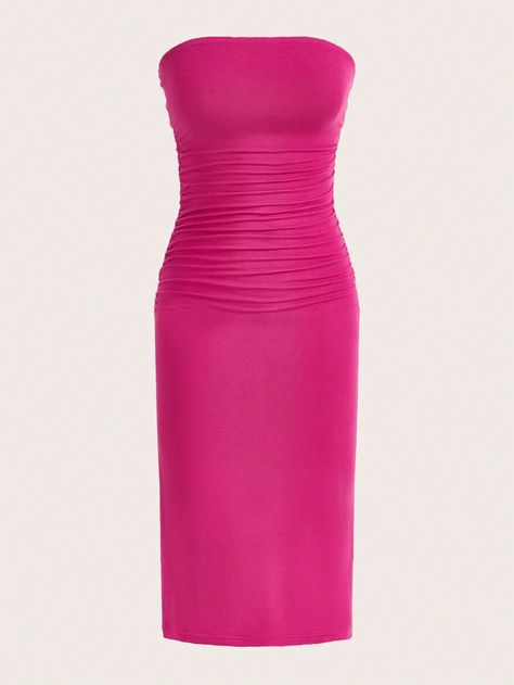 Hot Pink Casual Collar Sleeveless Knitted Fabric Plain Bodycon Embellished Slight Stretch  Women Clothing Bandeau Dress, Tube Bodycon Dress, Style Vert, Purple Chocolate, Style Bleu, Traje Casual, Bodycon Dress Parties, Tube Dress, Dress Cuts