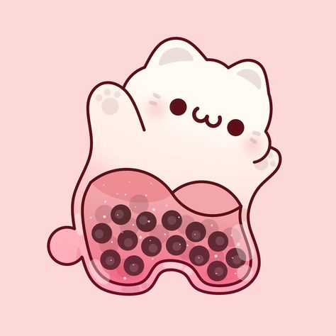 Kawaii, Boba Cat, Tea Wallpaper, T Wallpaper, Cute Kawaii Animals, Cute Pokemon Wallpaper, Cat Merchandise, Kawaii Animals, Boba Tea