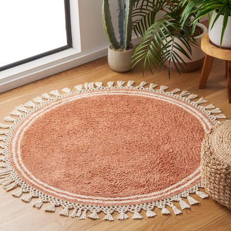 Langley Street Huguley Easy Care 201 Area Rug In Rust / Ivory | Wayfair Beachy Boho Rug, Small Space Area Rug, Orange Nursery Rug, Round Boho Rugs, Bedroom Cozy Rug, Round Rugs For Living Room, Boho Circle Rug, Cool Tone Boho Living Room, Colorful Boho Rug