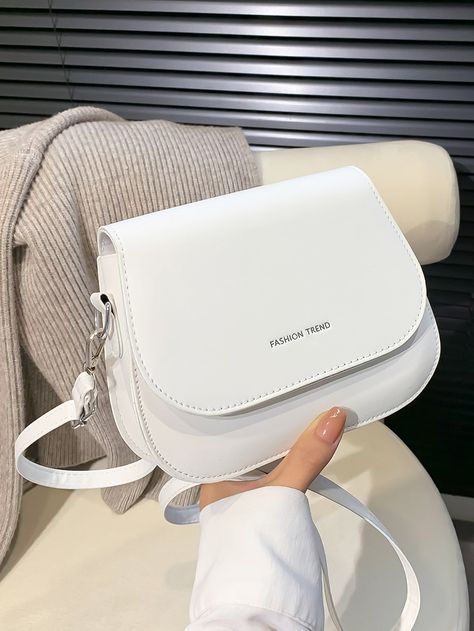 White Elegant Collar  PU Leather Letter Saddle Bag Embellished   Women Bags Waterproof Crossbody Bag, Chic Crossbody Bag, Beautiful Clothing, Commuter Bag, Shoulder Backpack, Clothing Details, Mode Inspo, Black Crossbody, Saddle Bag