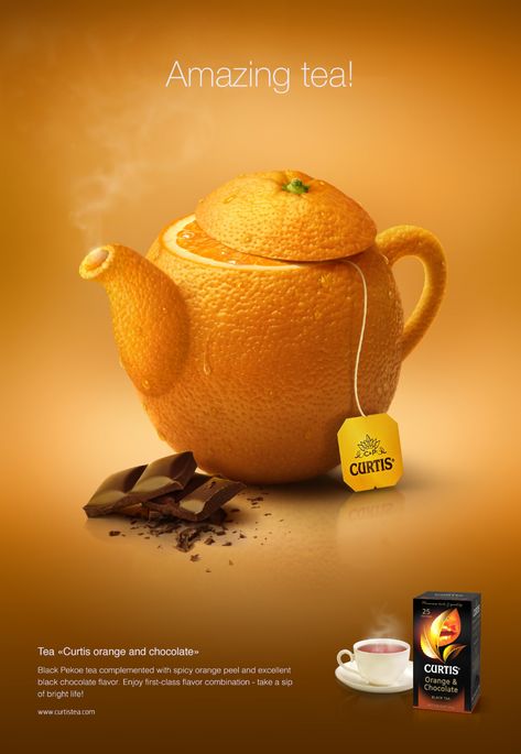 Tasty teapots for Curtis on Behance Case Study Design, 동화 삽화, Creative Advertising Design, Orange Tea, घर की सजावट, Dusseldorf, Ads Creative, Creative Ads, Creative Posters