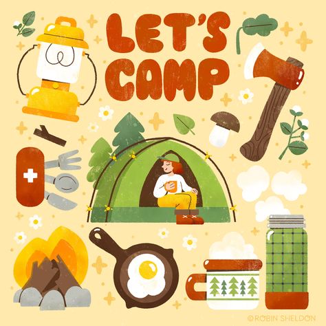 🏕🔦🏞️🔥🥾🎒 Let's Camp 🏕🔦🏞️🔥🥾🎒 on Behance Taiping, Camp Illustration, Travel Illustration Art, Camping Cartoon, Camping Stickers, Camping Illustration, Camping Drawing, Food Photography Studio, Wacom Cintiq