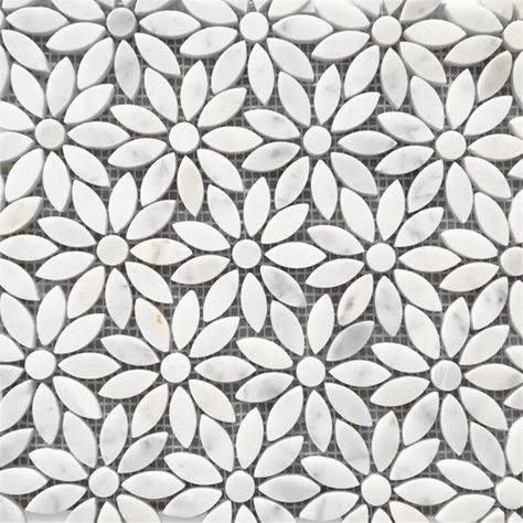 Porpora Carrera Daisy Flower 12" x 12" Natural Stone Mosaic Sheet Tile | Wayfair Mosaic Marble, Flower Mosaic, White Daisy Flower, Flower Tile, Best Floor Tiles, Mosaic Flowers, Hexagon Tiles, Bath Ideas, Bathroom Wall Tile