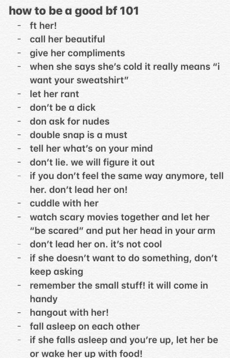 Girl Code For Guys, Perfect Boyfriend List, Good Boyfriend, Future Boyfriend Quotes, Bf Goals, Boyfriend Advice, Relationship Things, Relationship Goals Text, Relationship Goals Quotes