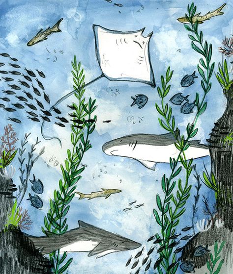 Fishes In The Sea Drawing, Sea Underwater Drawing, Underwater Theme Drawing, Aquarium Art Painting, Aquarium Drawing Illustration, Under Water Animals Drawing, Easy Aquarium Drawing, Aquarium Animals Drawing, Save The Ocean Poster Drawing