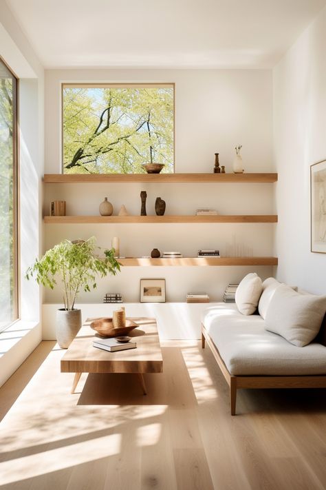 Stylish Shelving Units for Large Walls: 10 Functional Design Ideas - Quiet Minimal Japandi House, Large Walls, Japandi Interiors, Japandi Living, Minimal Living Room, Minimal Interior Design, Japandi Interior, Custom Shelving, Shelving Design