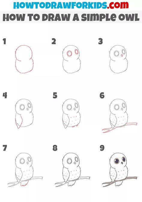 Cartoon Owl Drawing, Owl Drawing Simple, Cute Owl Drawing, Draw An Owl, Owl Doodle, Simple Owl, Owl Kids, Easy Animal Drawings, Easy Drawing Tutorial