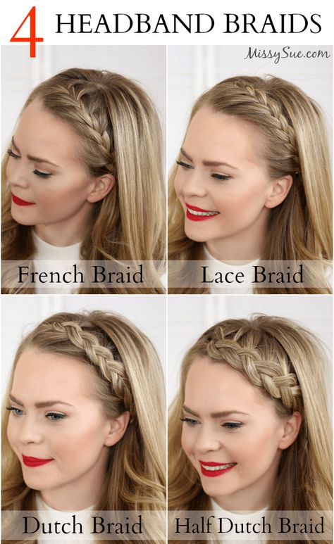 No Heat Hairstyles, Dutch Braid Headband, Headband Braids, French Braid Headband, Round Haircut, Heat Hairstyles, Braids Tutorial Easy, Braided Headband Hairstyle, Top Braid